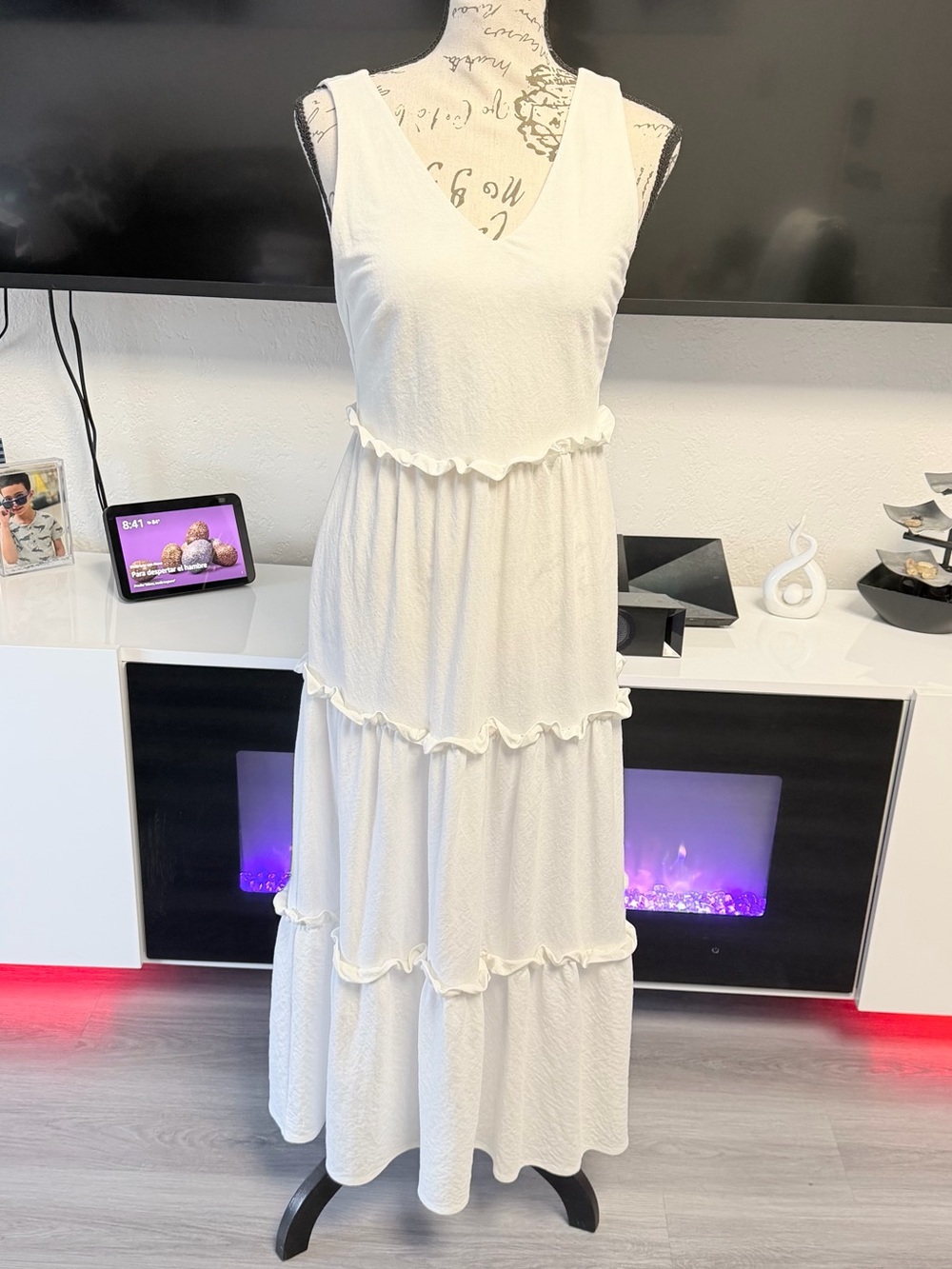 🎀 Primark White Tiered Maxi Dress Sleeveless V-Neck Size US 0 / UK 4💋💋